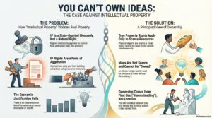 You cant own ideas Patents property or privilege graphic illustration