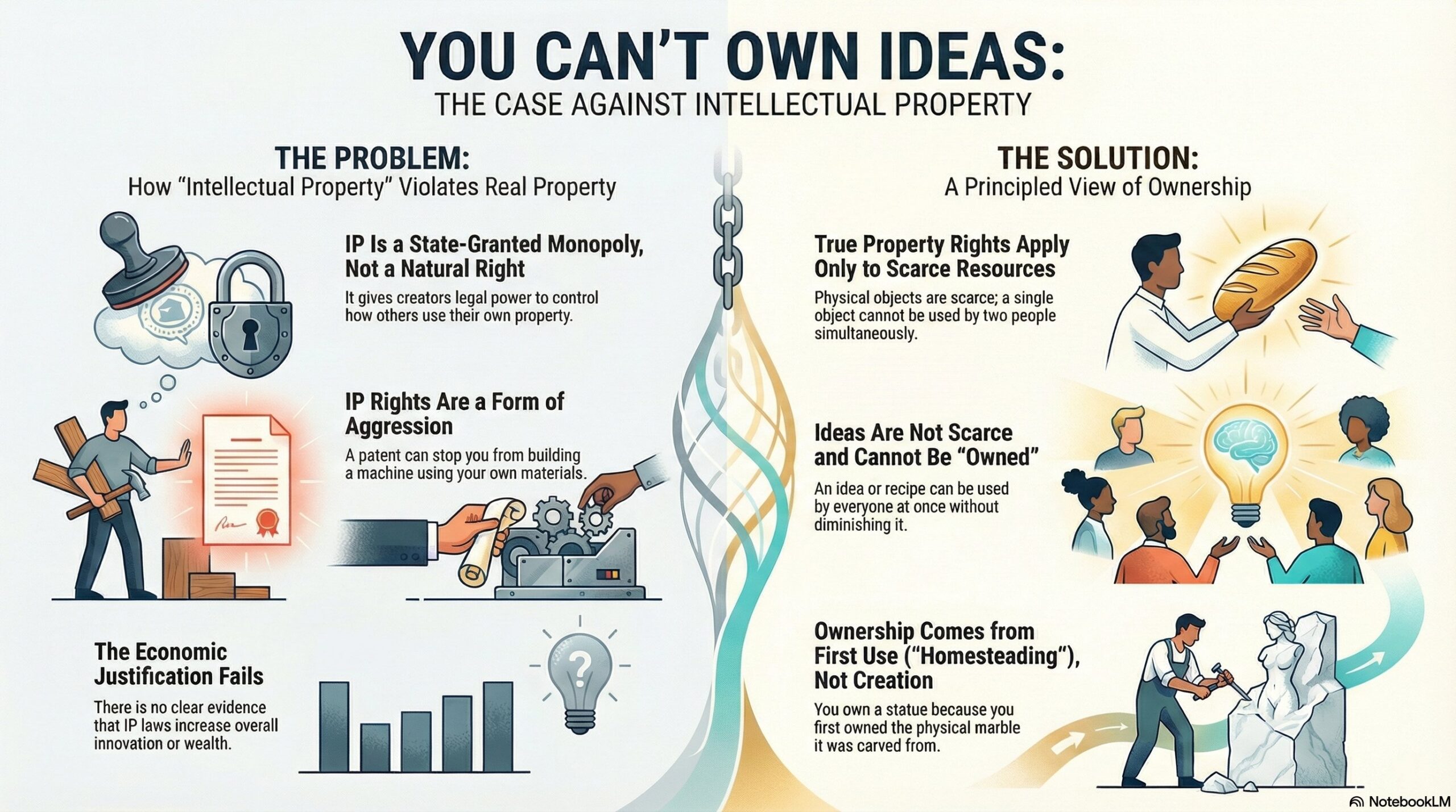 You cant own ideas Patents property or privilege graphic illustration